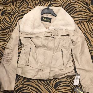 GUESS Leather Jacket with Fur Collar
